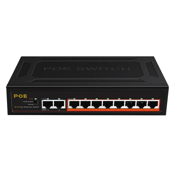 Control 10 puertos Switch Poe 100Mbps Ethernet Smart Switch 8 Poe+2 Office Uplink Home Network Adapter para IP CameraeU enchufe