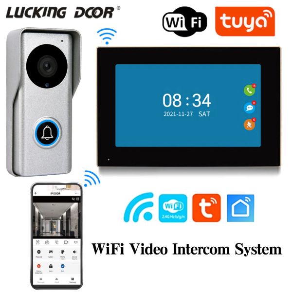 Contrôle 1080p Video Intercom System HD Screen Doorphone pour Home Wireless WiFi Smart Video Door Bell Wired Door Door TUYA App SmartLife