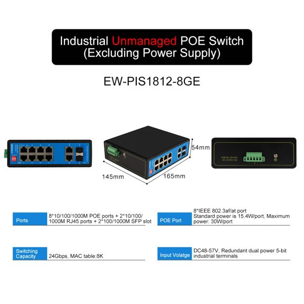 Control 12 Puerto Gigabit Poe Switch Industrial Poe Ethernet Smart Fiber Switch 8*Poe+2*RJ45+2*SFP Port 802.3af /AT /IP40