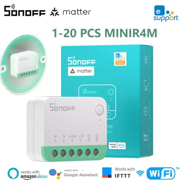 Contrôle 120pcs Sonoff Minir4m Matter WiFi Smart Switch Smart Home-Automation Module via Ewelink Google Apple Home Assistant Alexa Ifttt