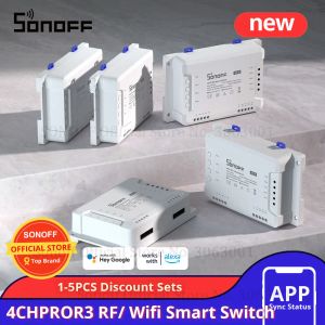 Contrôle 15 pièces Sonoff 4CH Pro maison intelligente 433Mhz RF Wifi interrupteur de lumière 4 gangs verrouillage automatique commutateur Wifi travail avec Alexa