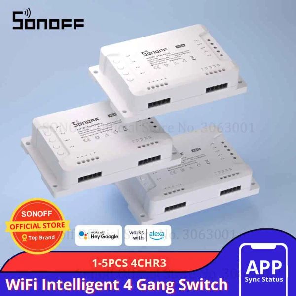 Contrôle 15pcs Sonoff 4CHR3 WiFi Smart Switch Universal Remote Interrupteur Intelligent Interrupteur 4 canaux Smart Home WiFi Switch
