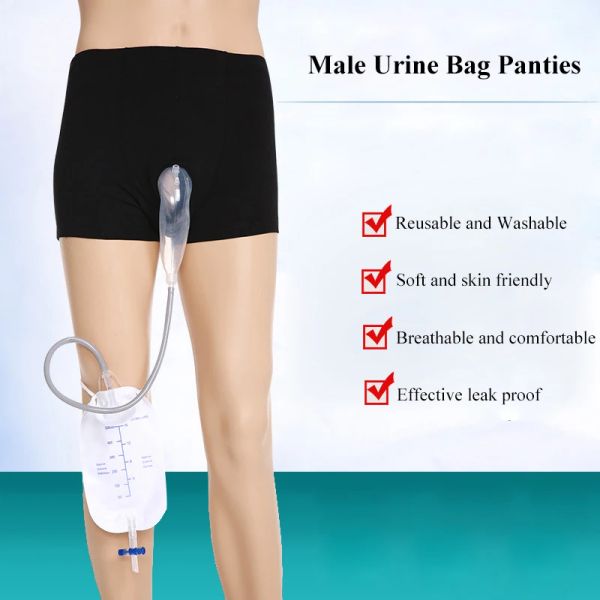 Contrôle 1pc lavable Silicone mâle sac d'urine caleçon alité Incontinence personnes âgées hommes entonnoir d'urine support de pipi collecteur