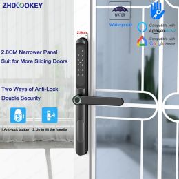 Controle 2.8 cm Smallere schuifdeur Smart slot Waterdichte ttlock vingerafdruk RFID -kaart Wachtwoord Mechanische antilock aluminium deursloten