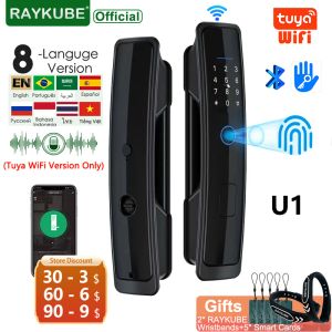 Besturing 2023 Nieuwe Raykube U1 Tuya WiFi Smart Door Lock TT Lock Fingerprint Lock Auto Electronic Biometric Digital Lock voor Smart Home