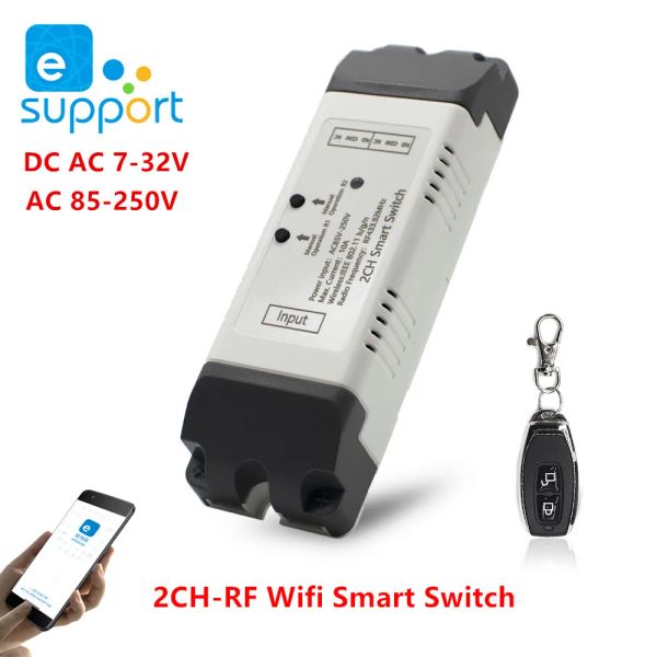 Contrôle 2ch DC 12V 24V AC 220V Switch WiFi Switch Smart Gate Garage Door Overner Ewelink App 433MHz Remote Controt Supprot Alexa Echo Google