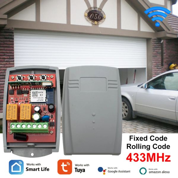 Contrôle 2ch Tuya Wireless Electric Gate Garage Garage Door Overner WiFi 433.92 MHz Code de roulement fixe Remote Contrôles Récepteur 433 Alexa Travail