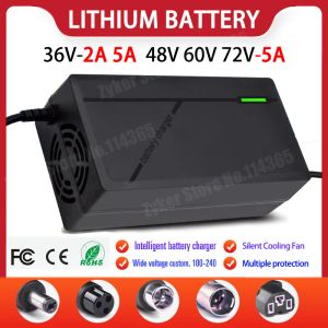 Contrôle 36V 48V 60V 72V Charger 2A 5A Lithium Battery Pack 42 54.6 67,2 84V 10 13 16 20S Smart Intelligent Fast Charging Charger Eu Plug