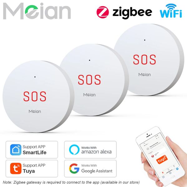 Contrôle 3pcs Tuya Zigbee SOS Button Bouton d'urgence Bouton Travaillez avec Smart Life / Tuya App Protection de sécurité des applications pour les enfants âgés (Need Hub