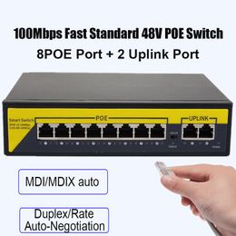 Contrôle 4CH / 8CH POE Switch 100Mbps 48V Smart IP Switch Standard PoE RJ45 Injecteur Ethernet Switcher pour la caméra IP / AP / CCTV sans fil