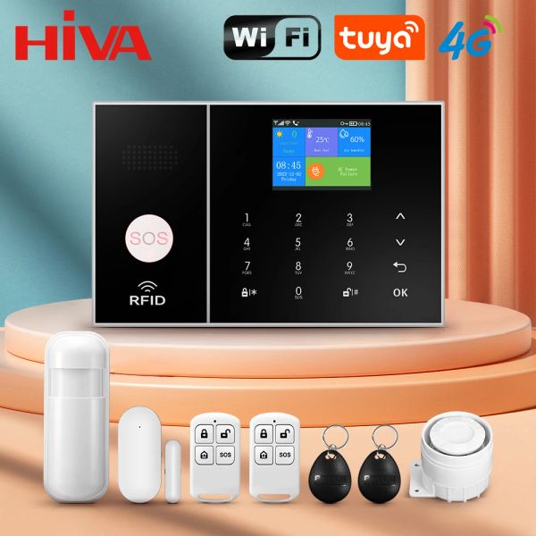 Control 4G Wifi Sistema de alarma Tuya Smart Life Control para seguridad para el hogar Alarma PIR Sensor Sensor de la puerta Smart Home Kit Panel de alarma de fuego