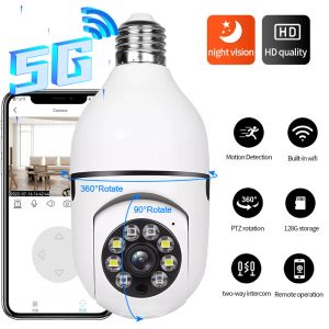 Contrôle de la caméra de caméra de l'ampoule 5G Vision nocturne Vision Wi-Fi WiFi Camera Smart Security Camera 1080p HD 360 ° WiFi IP PTZ pour la caméra extérieure