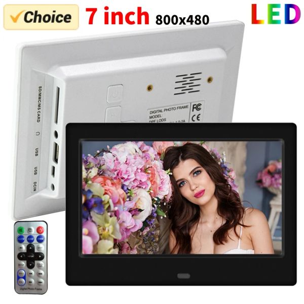 Contrôle 7 pouces HD Digital Photo Frame 800x480 LED Smart Electronic Photo Album LCD Photo Frame mp3 MP4 Music Player avec télécommande