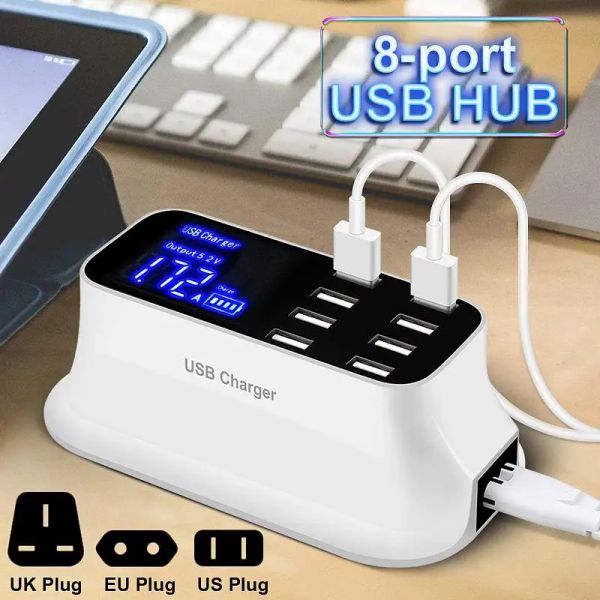 Control 8 puertos Multi USB Charger Hub Quick Charge 3.0 USB Wall Charger para teléfono móvil inteligente Estación de muelle de carga rápida EU US UK Plug