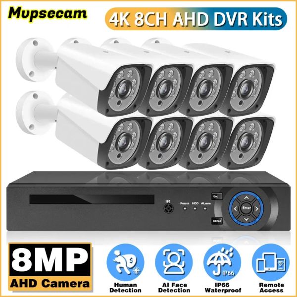 Control 8ch CCTV System 8MP Smart AHD Camera Kit 4K HD Video 6in1 DVR Recordadora Sistema de vigilancia de la cámara de seguridad al aire libre Alarma de correo electrónico