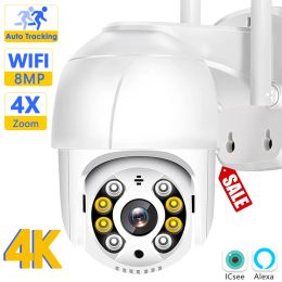 Control 8mp Security Camera 4k Wifi Ptz Outdoor 1080p Hd Video Surveillance 5mp Ip Cam Smart Home Auto Tracking 4x Zoom H.265 Onvf Icsee