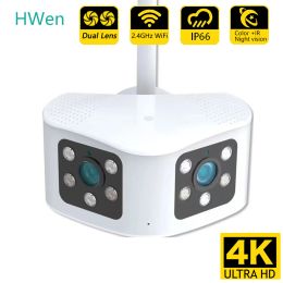 Contrôle 8mp Wifi caméra de sécurité à double objectif 180 ° grand angle de vision panoramique caméra fixe extérieure Ai détection humaine 4k caméra de sécurité