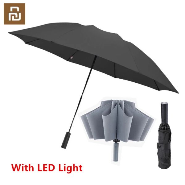 Contrôle 90Fun 8K parapluie pliant inversé automatique, Led lumineux, coupe-vent, résistant au vent, UPF50 + anti UV à youpin