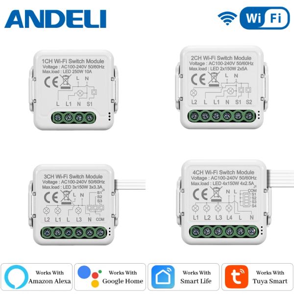 CONTRÔLE ANDELI DIY WiFi Mini Smart Light Switch 10A Contrôle bidirectionnel Tuya / SmartLife App Remote Controly Work avec Alexa et Google Home