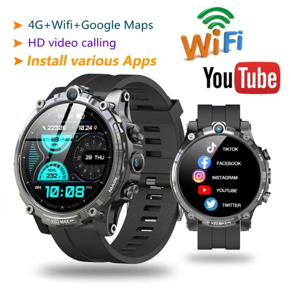 CONTRÔLE Android 8.1 Smart Watch 4G SIM Card des hommes appelez le téléphone mobile WiFi Internet Google Navigation Dual Camera Photo Adult 4 Go + 128 Go