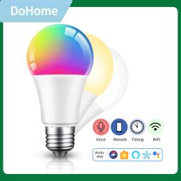 Control Apple HomeKit Siri WiFi bombilla LED inteligente RGBCW bombilla regulable Multicolor E27 A60 9W 2700K6500K, funciona con Alexa SmartThings