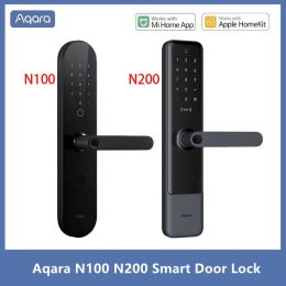 Contrôlez AQARA N100 N200 Smart Door Lock Lock Finger-Fring Lock For pour Bluetooth Mot de passe NFC Déverrouiller Smart Home Work avec Mihome Apple Homekit