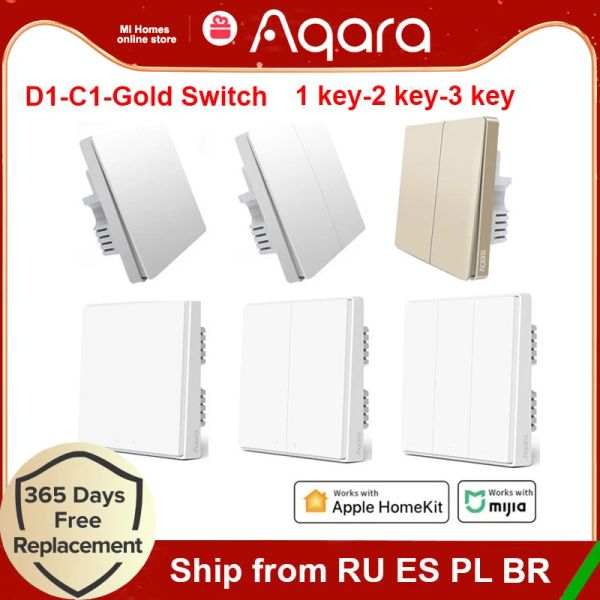 Control Aqara Smart Wall Switch D1 C1 ZigBee Smart Home Wireless Key Light Gold Switch Fire Wire sin neutro para Mijia APP homekit