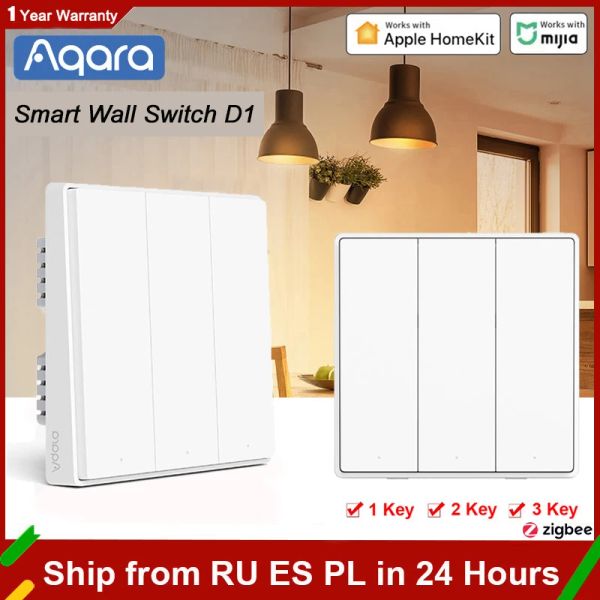 Contrôle Aqara interrupteur mural intelligent D1 ZigBee sans fil clé lumière télécommande fil de feu avec/pas neutre pour Mijia Xiaomi Home Homekit APP