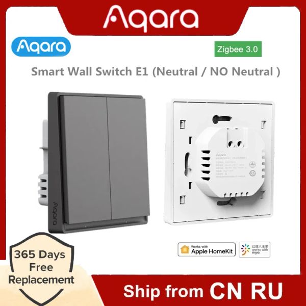 Contrôle Aqara interrupteur mural intelligent E1 ZigBee 3.0 maison intelligente sans fil clé interrupteur d'éclairage fil de feu sans neutre pour Mi Home homekit APP