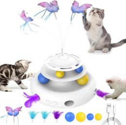 Contrôle Atuban 3in1 Interactive Cat Toys Rechargeable, papillon flottant, plume d'embuscade en mouvement, jouet de chat intelligent pour intérieur