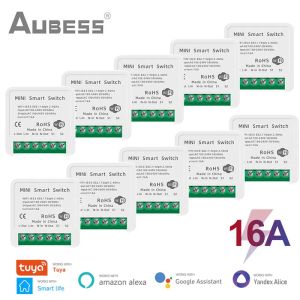 Control Aubess 16a Tuya Wifi Mini Diy Smart Switch 2 vías Módulo de automatización de Home Smart Home a través de Alexa Google Home Alice Smart Life App