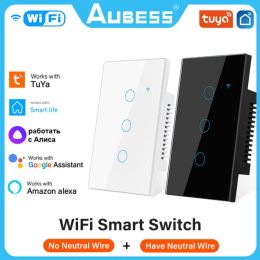 Contrôle Aubess WiFi interrupteur d'éclairage intelligent interrupteur intelligent sans fil panneau de capteur tactile Tuya Smart Life APP contrôle prise en charge Alexa Google Home