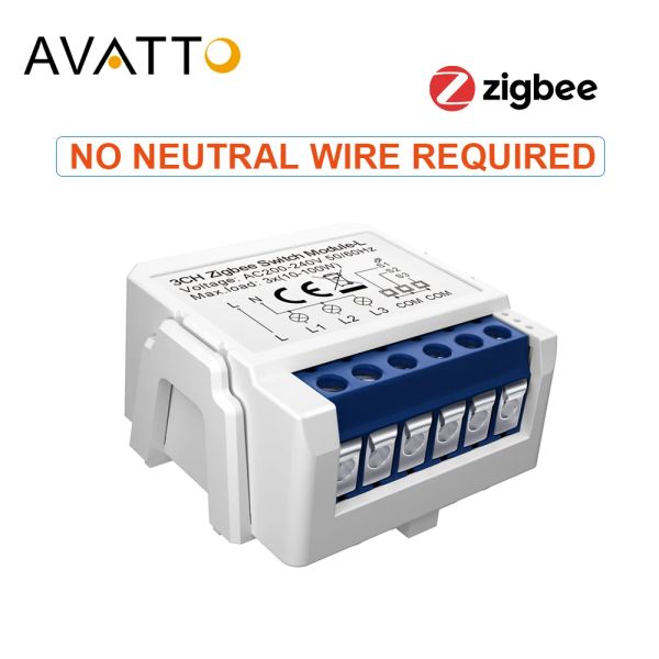 Contrôle Avatto 1/2/3 Gang Tuya Zigbee Light Switch Module No Neutral Wire, Control 2 Way Control DIY Smart Breaker fonctionne avec Alexa Google Home