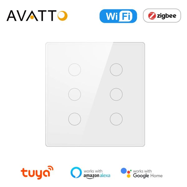 Control Avatto Tuya Wifi Smart Switch, AC 110220V Brasil 4x4 Touch Panel 4/6 Gang Light Switch, Trabajo de control de aplicaciones con Alexa, Google Home