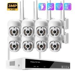 Controle Azishn H.265 3mp Hd Draadloos Cctv-systeem Tweeweg Audio Waterdichte Ptz Wifi Ip Beveiligingscamera 8ch P2p Nvr Videobewakingskit