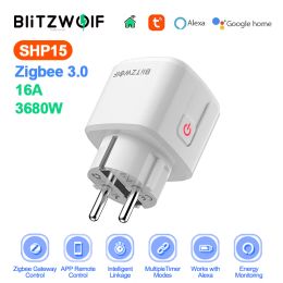 Controle BlitzWolf BWSHP15 ZigBee 3.0 intelligente gniazdo 16A ue wtyczka zasilania pilot applicatie Monitor pracy z Alexa Google Home