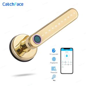 Contrôle Bluetooth Biométrique Empreinte digitale Lock Key Color Gold TTLOCK App Digital Smart Door verrouillage électronique Handle Lock Alexa / Google Home