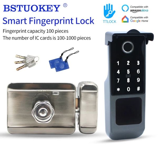 Contrôle Bluetooth TTLOCK Smart Ringer Empreinte Porte de porte IP65 Application imperméable Open Electric Rim Motor Lock WiFi Connexion par M1 Gateway Key