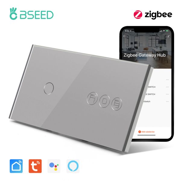 Contrôlez les commutateurs de volet roulant Bseed ZigBee 3.0 avec interrupteur d'éclairage tactile intelligent Tuya Smart Life APP SmartLife Google Home Assistant