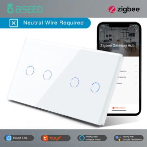 Besturing BSEED Zigbee Light Switches Double Smart Switch Touch Sensor Switch No Neutral Tuya Smart Life Alexa Control Home Improvement