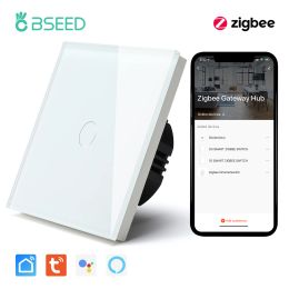 Besturing BSEED Zigbee WiFi Touch Switches 1/2/3 Gang Smart Wall Switches Glass Panel Google Alexa Smart Life App Control No Neutral Dire