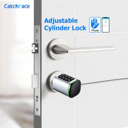 Control CatchFace S1 Pro Ajustement réglable TTLOCK Mot de passe RFID Card Euro Cylinder Lock Smart Door Lock Digital Keyless Remplacer Alexa