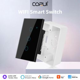 Contrôle Corui Tuya Eu US WiFi Smart Touch Interrupteur 1/2/3/4 Gang Switch Wall Author With Box Boîte pour Alexa Google Home Alice Smart Life