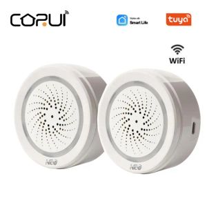 Control Corui Tuya Smart Wifi 2 en 1 Sensor de alarma de sirena 100dB Sound inalámbrico Smart Life Control remoto Alarma de sirena + Sensor de temperatura