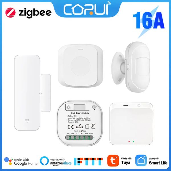 Control CoRui Tuya ZigBee Gateway Hub IR Control remoto universal + Temperatura y humedad / Movimiento del cuerpo / Sensor de puerta / Interruptor inteligente