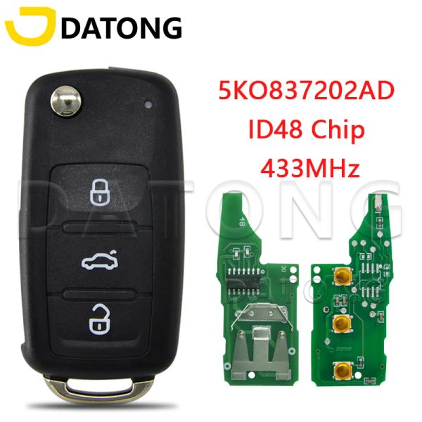 Contrôle la télécommande de la voiture du monde Datong pour VW Caddy Tiguan Touran Up Beetle 5KO837202AD 433MHz ID48 Remplacer la clé intelligente