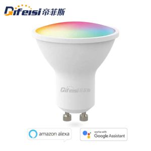 Contrôle lampe de couleur Difeisi Gu10 Smart Light Dimmable 2700 ~ 6500K RVB CONTRÔLE D'APPLOS CONTRÔLE AVEC Google Assistant Alexa 220V 240V 5W 450LM