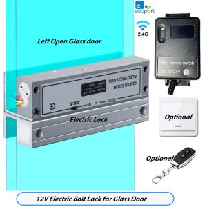 Besturing Boorvrije elektrische boutvergrendeling voor linker open glazen deur 12v Ewelink Smart Wifi Switch Regeling Optionele afstandsbediening Exit -knop