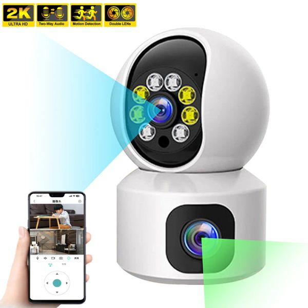 Contrôle Double Lens 4MP WiFi IP Camera CCTV 360 ° PTZ Smart Home Security Protection Video Monitor Baby Nanny Pet Pet Indoor Surveillance Cam