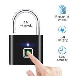 Regel elektrische vingerafdrukvergrendeling 1s ontgrendel 10 vingerafdruk Antitheft Lock zink legering veiligheidsbescherming slimme biometrische deur hangslot USB